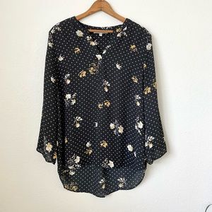 Black Rainn Black White Gold High Low Floral top